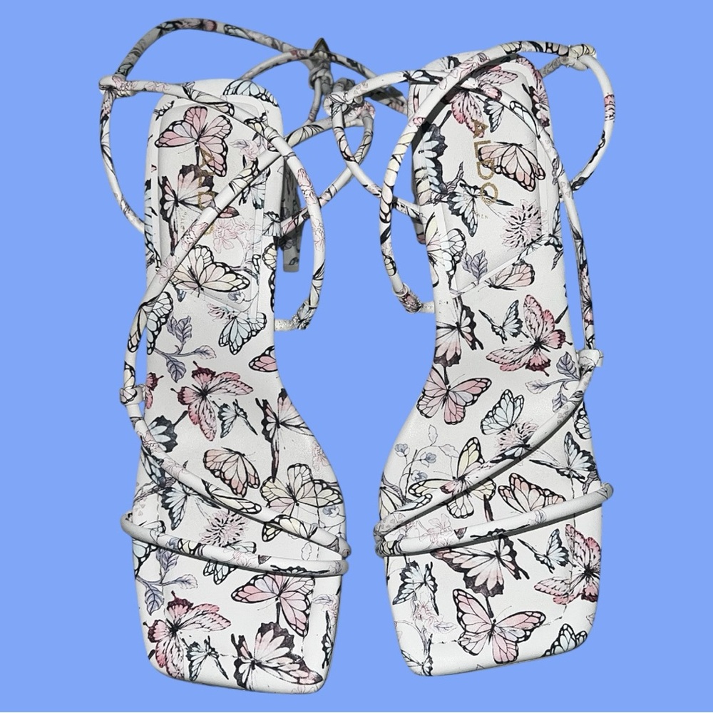 Elegant Butterfly Print Women's Block Heels